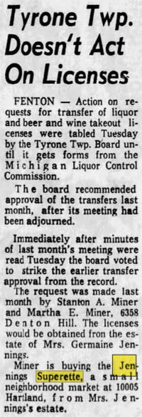 Runyan Lake Food Center (Sunoco Gas, Jennings Superette) - Oct 18 1972 Article
